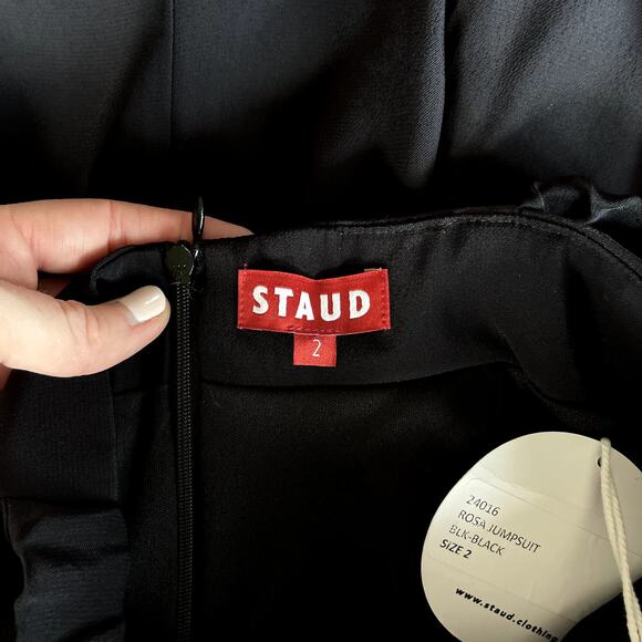 NWT STAUD Rosa Jumpsuit Black Crepe Size 2 Straight Leg Lightweight Off Shoulder - Picture 15 of 16